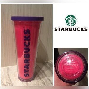 STARBUCKS - PRELOVED - 2014 RETRO PINK PURPLE 24OZ COLD CUP TUMBLER - NO STRAW